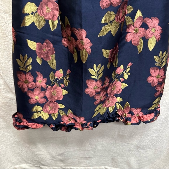 Lulus Pop the Bottle Navy Blue Floral Jacquard Ruffled Mini Dress medium - Picture 4 of 10